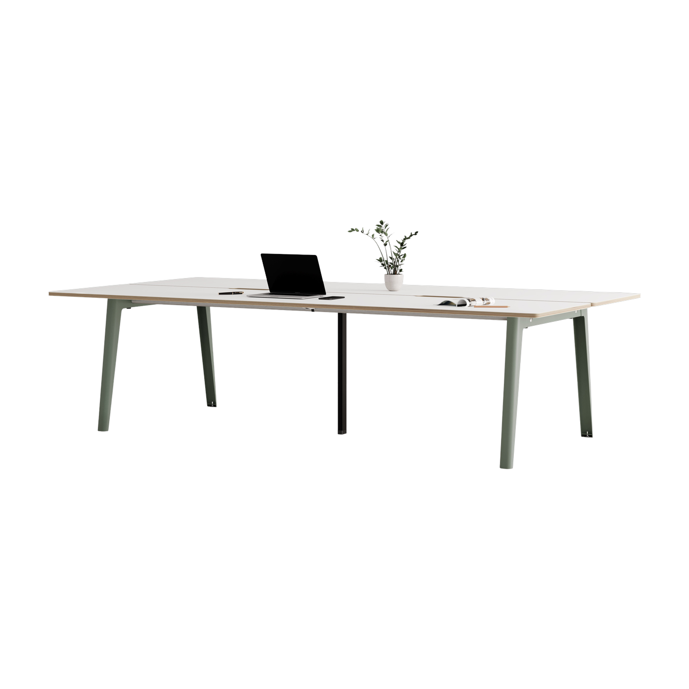 Bureau open-space in white laminate 280 x 140 cm grey and black legs New Modern - Tiptoe