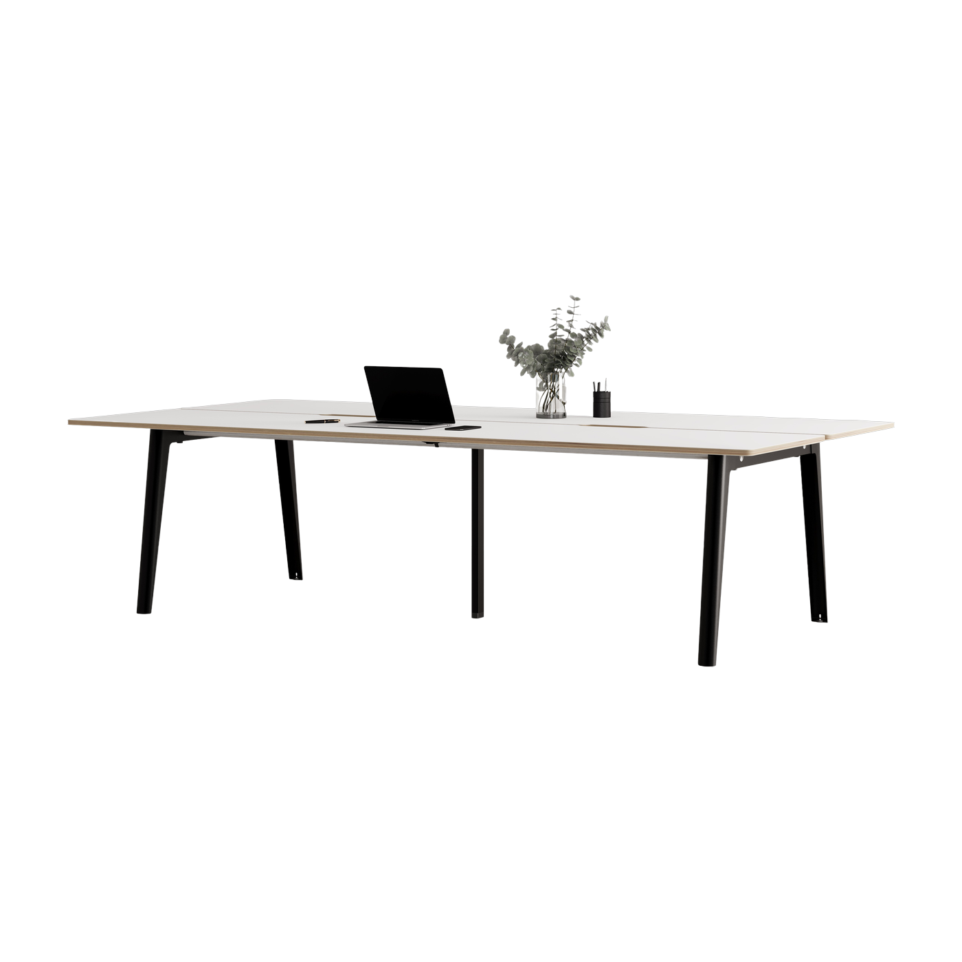 Bureau open-space in white laminate 280 x 140 cm black legs New Modern - Tiptoe
