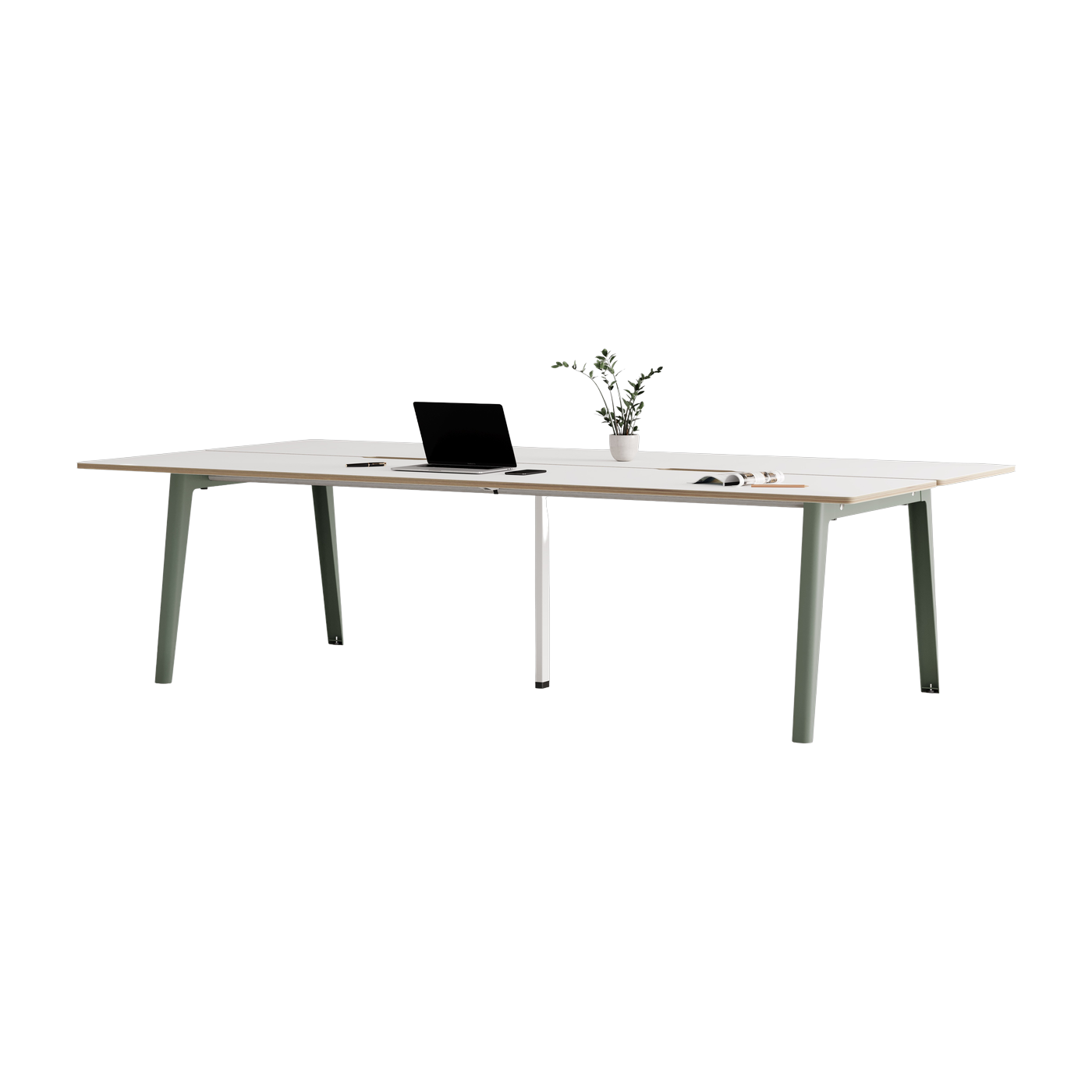 Bureau open-space in white laminate 280 x 140 cm grey and white legs New Modern - Tiptoe