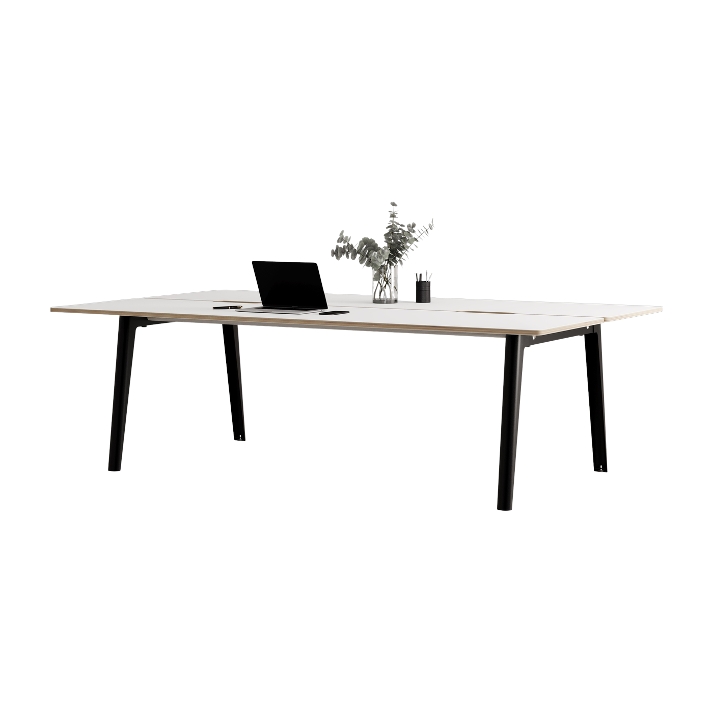 Bureau open-space en stratifié blanc 240 x 140 cm piètements noirs New Modern - Tiptoe
