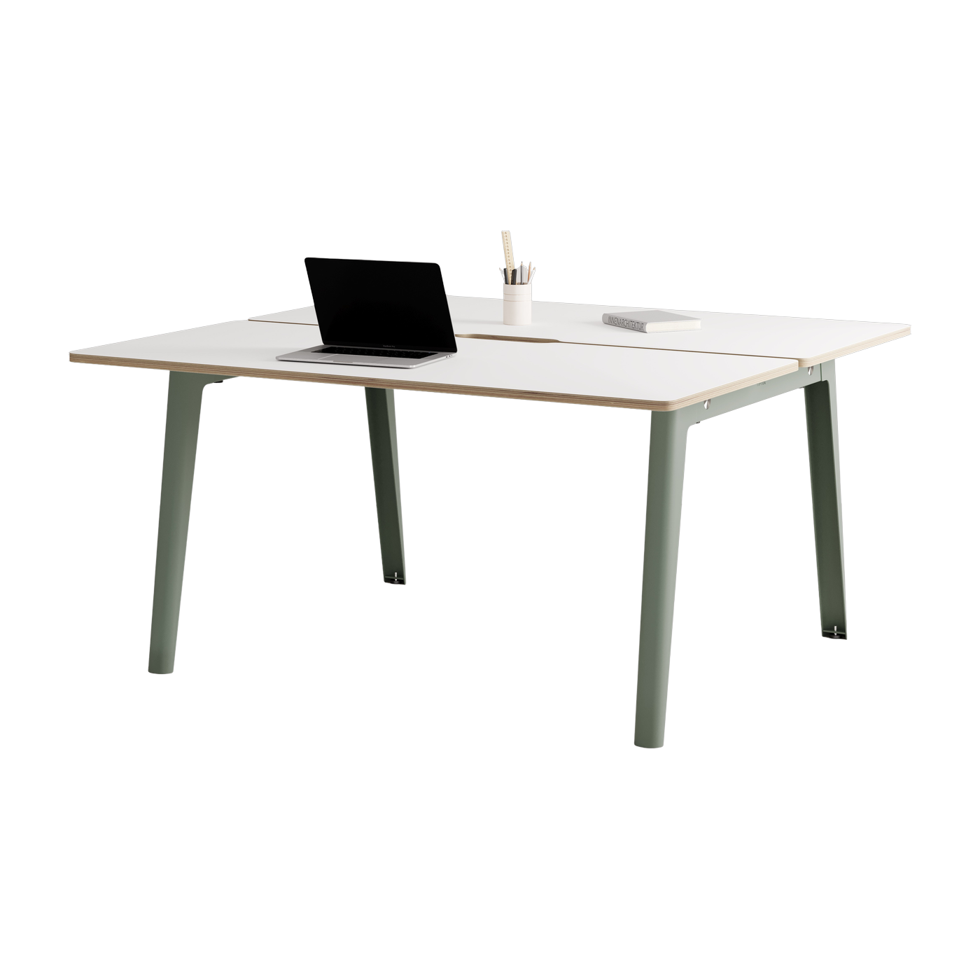 Bureau open-space in white laminate 150 x 140 cm eucalyptus grey legs New Modern - Tiptoe