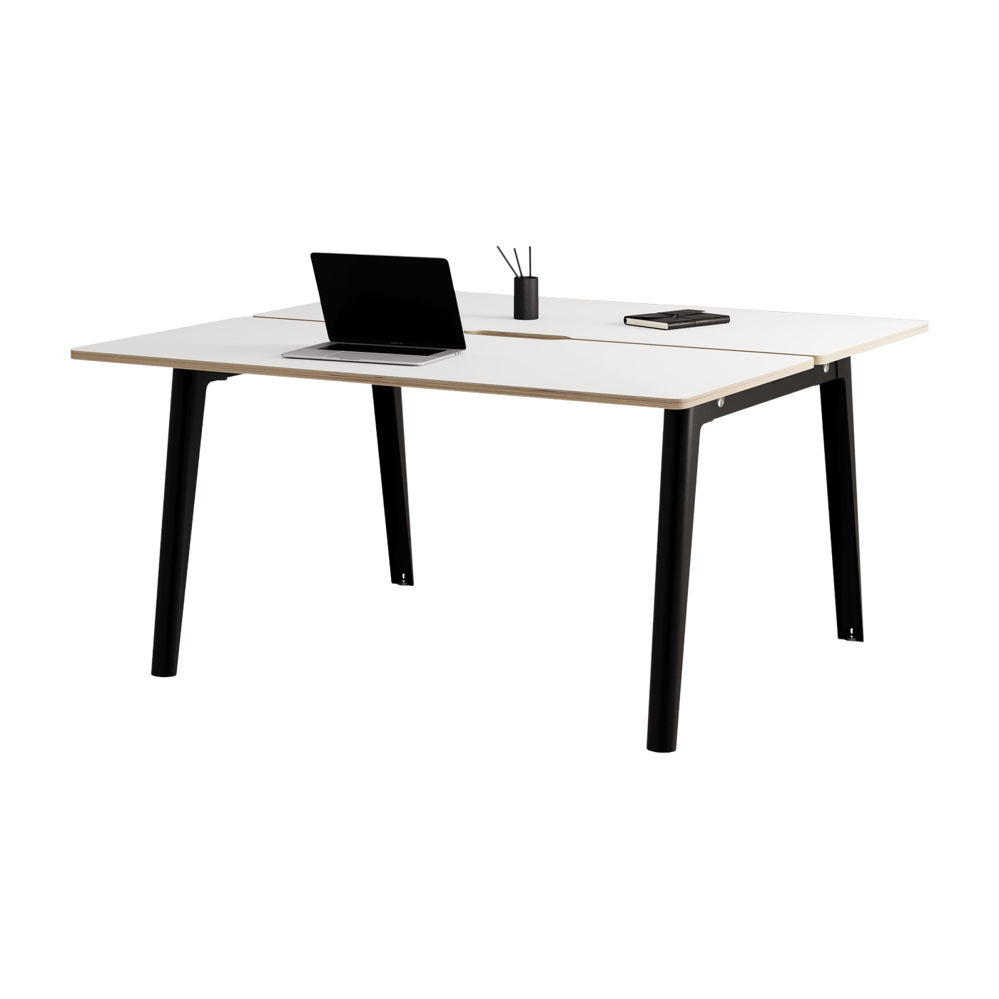Bureau open-space en stratifié blanc 150 x 140 cm piètements noirs New Modern - Tiptoe