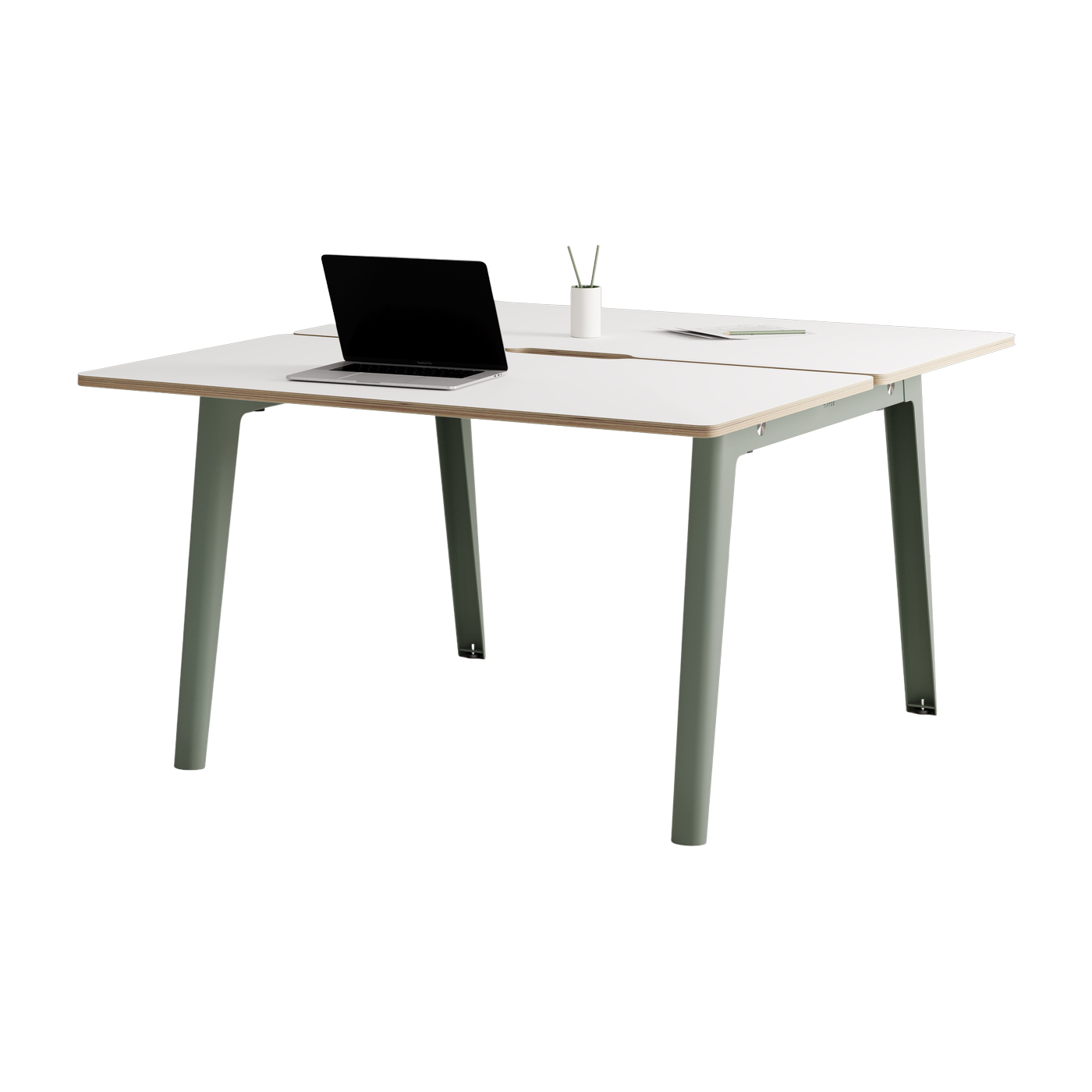 Bureau open-space in white laminate 130 x 140 cm eucalyptus grey legs New Modern - Tiptoe
