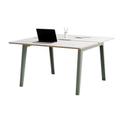 Bureau open-space en stratifié blanc 130 x 140 cm piètements gris eucalyptus New Modern - Tiptoe