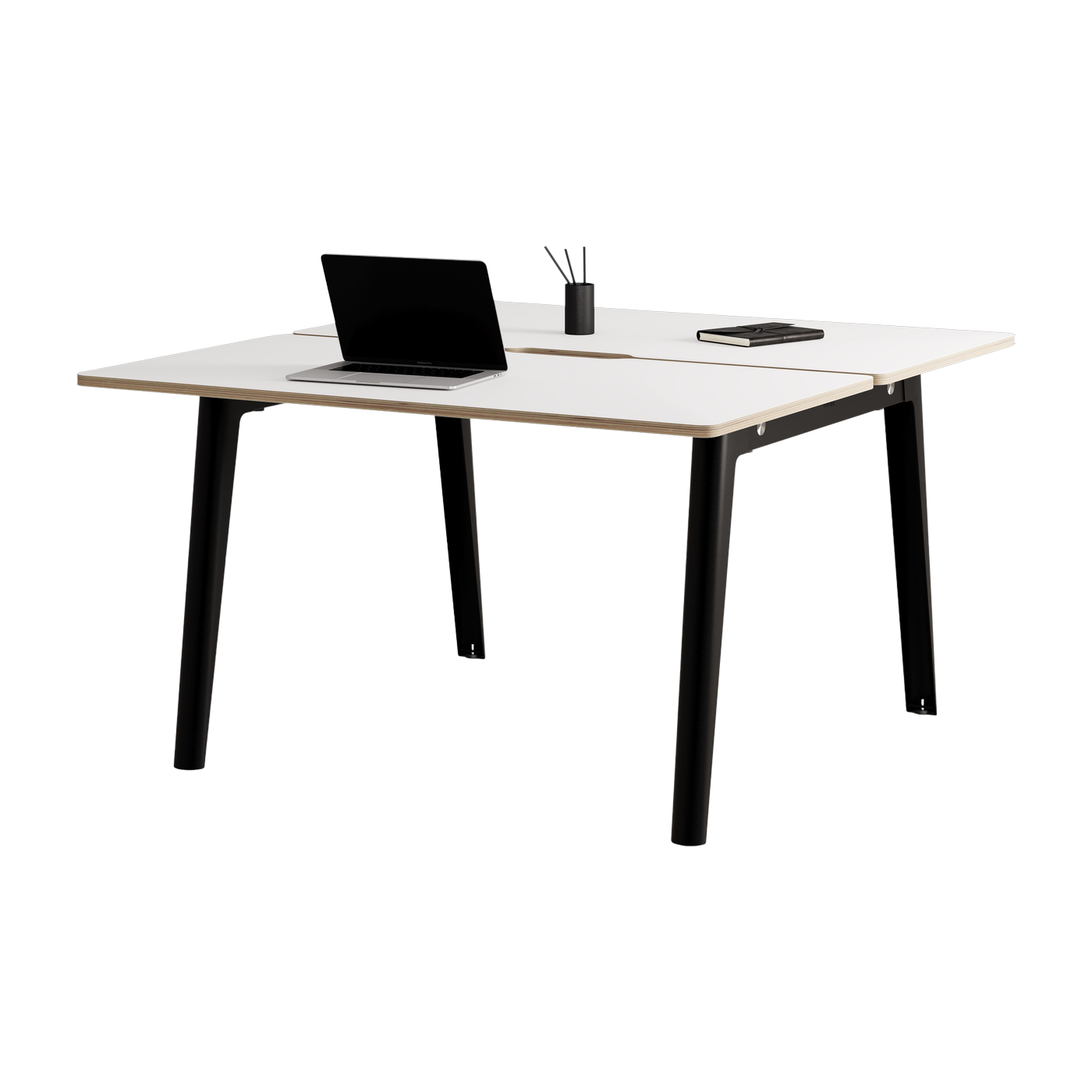 Bureau open-space en stratifié blanc 130 x 140 cm piètements noirs New Modern - Tiptoe
