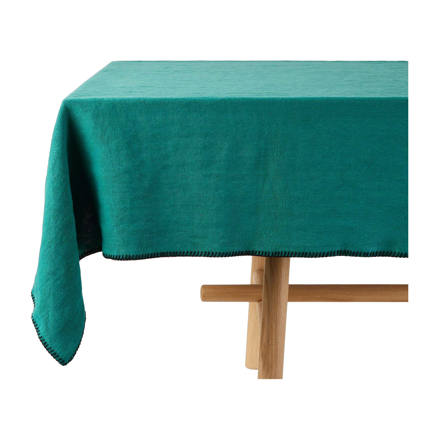 Rechteckige Tischdecke in Lagunenblau mit schwarzem Feston 140 x 250 cm Nino - Madura