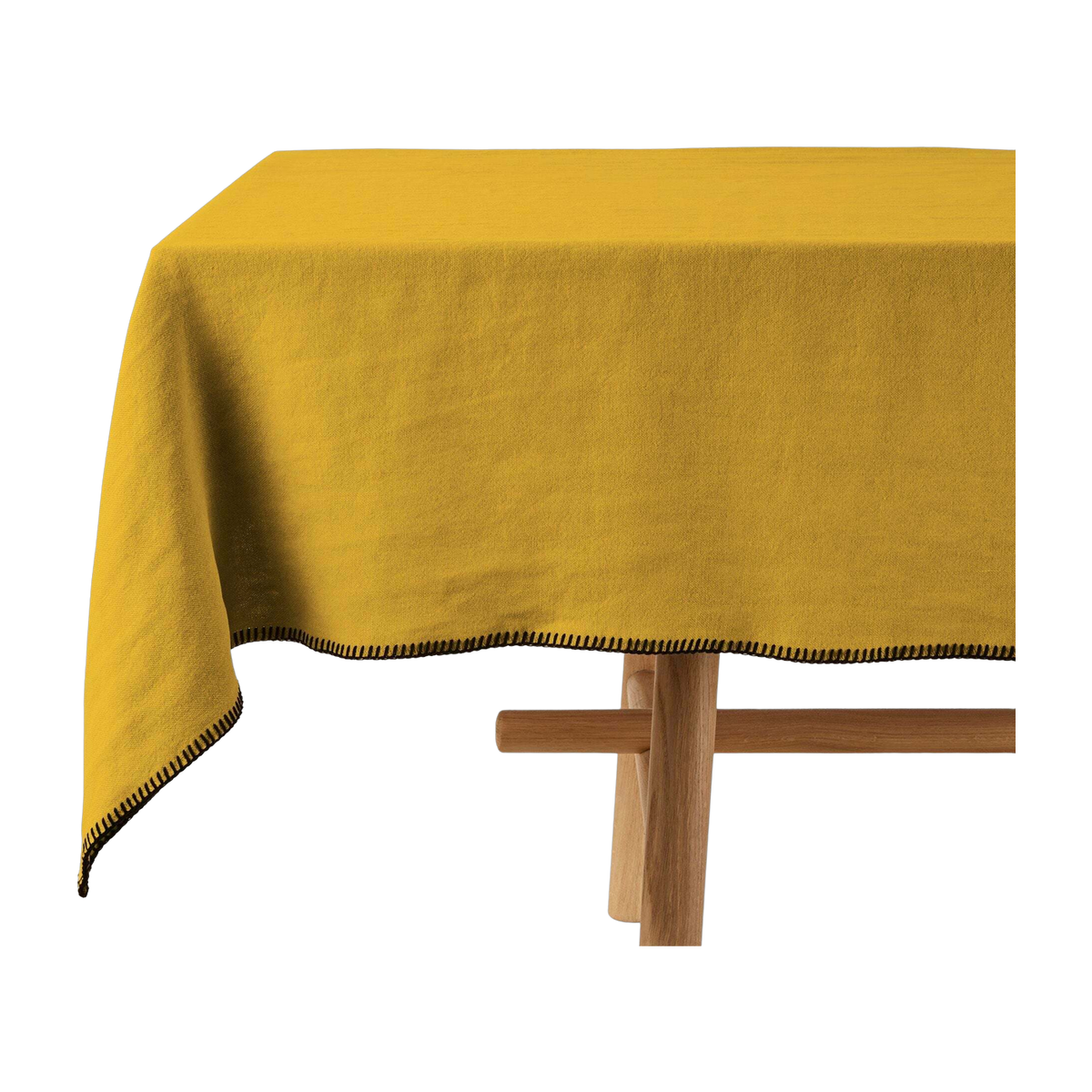Rechteckige Tischdecke in Ockergelb mit schwarzem Feston 140 x 320 cm Nino -. Madura