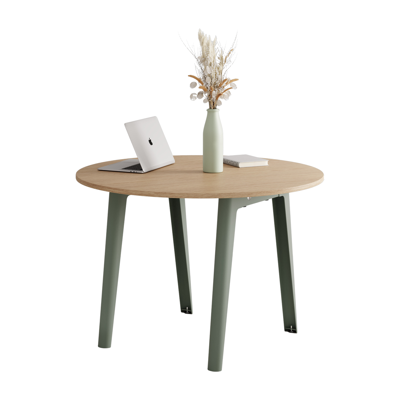 Table ronde in eco-certified oak D110 x 75 cm eucalyptus grey legs New Modern - Tiptoe