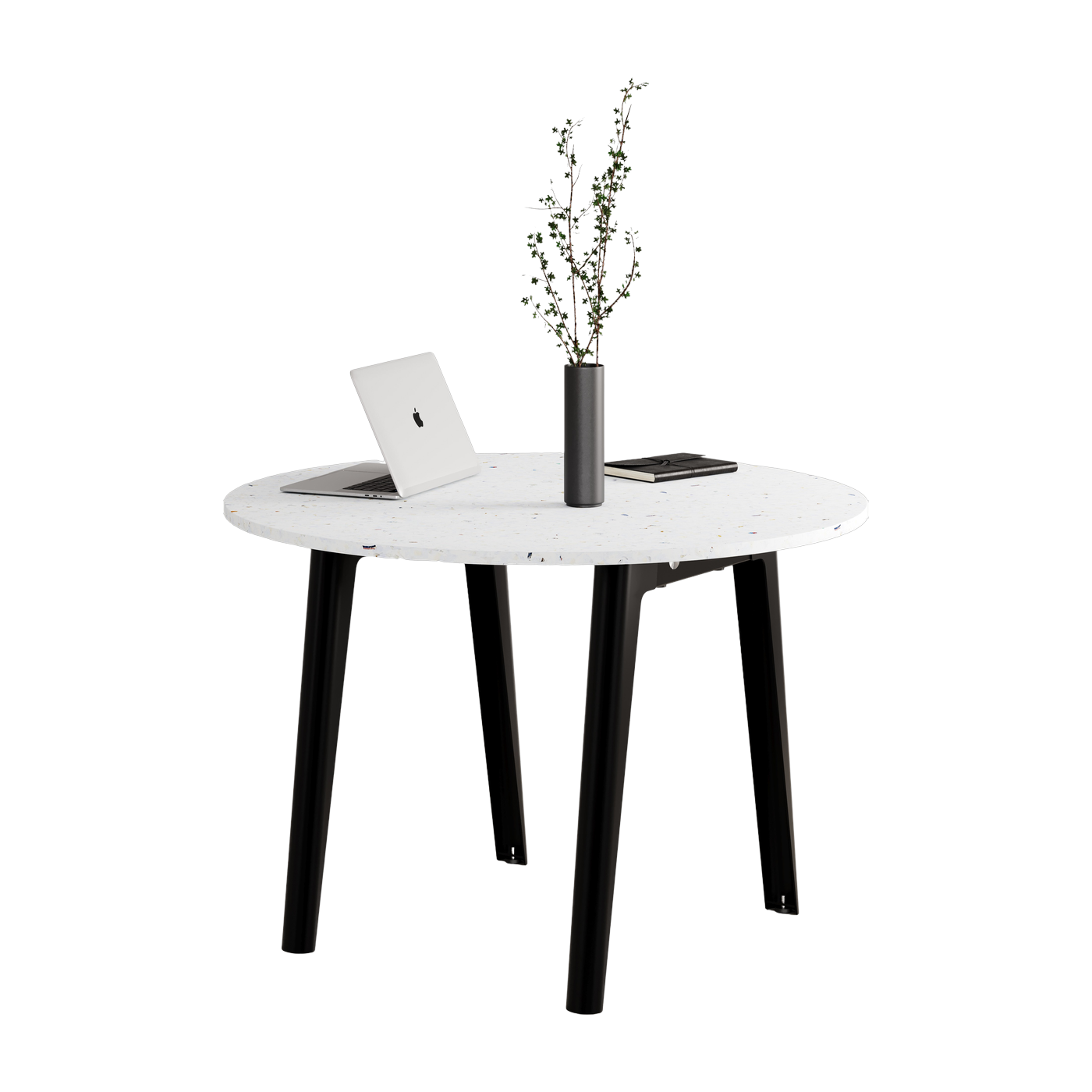 Table ronde in white recycled plastic D108 x 75 cm black legs New Modern - Tiptoe