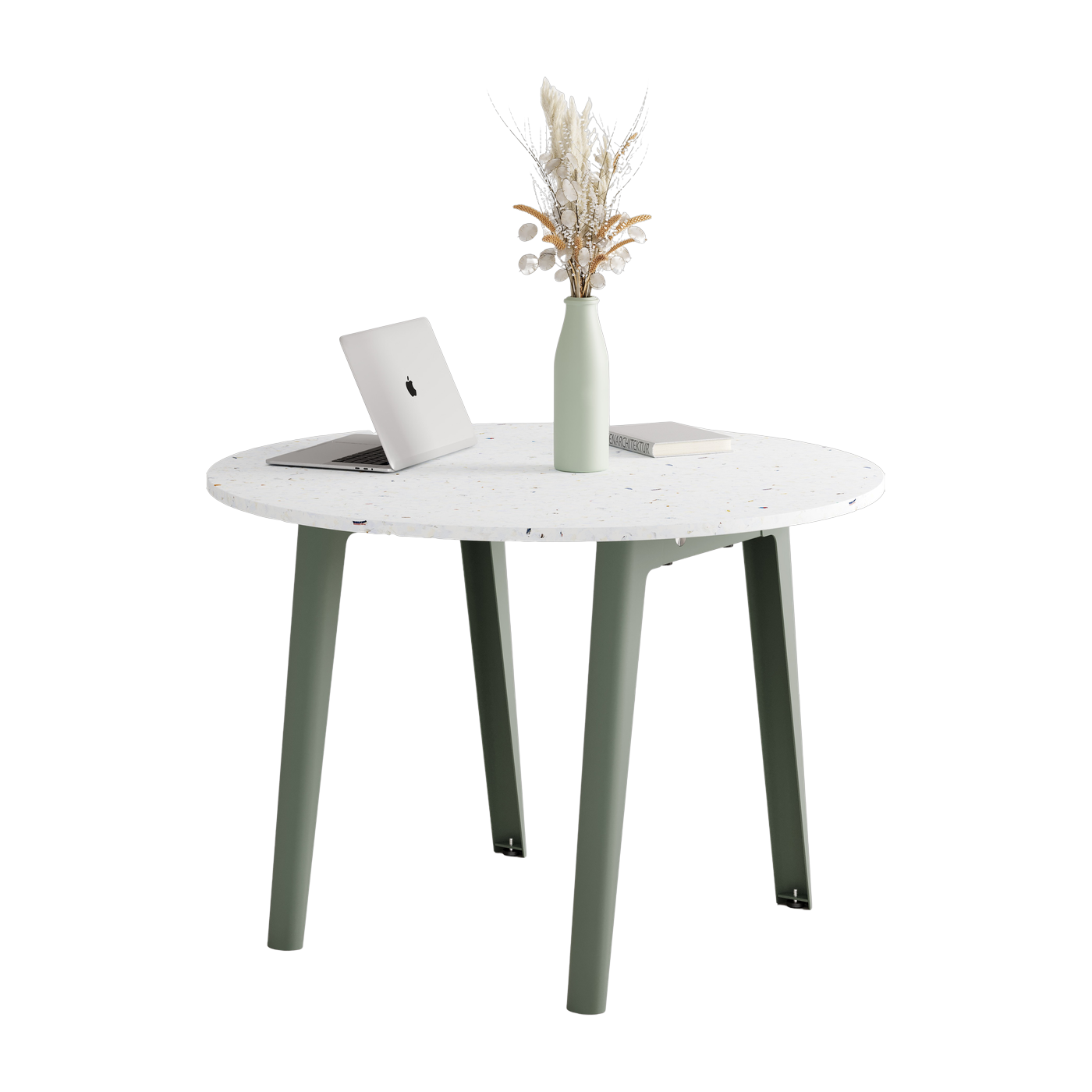 Table ronde in white recycled plastic D108 x 75 cm eucalyptus grey legs New Modern - Tiptoe