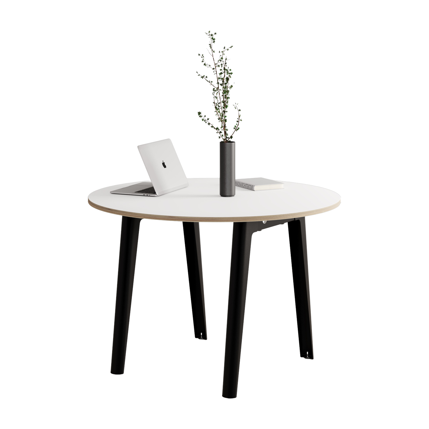 Table ronde in white laminate D110 x 75 cm black legs New Modern - Tiptoe
