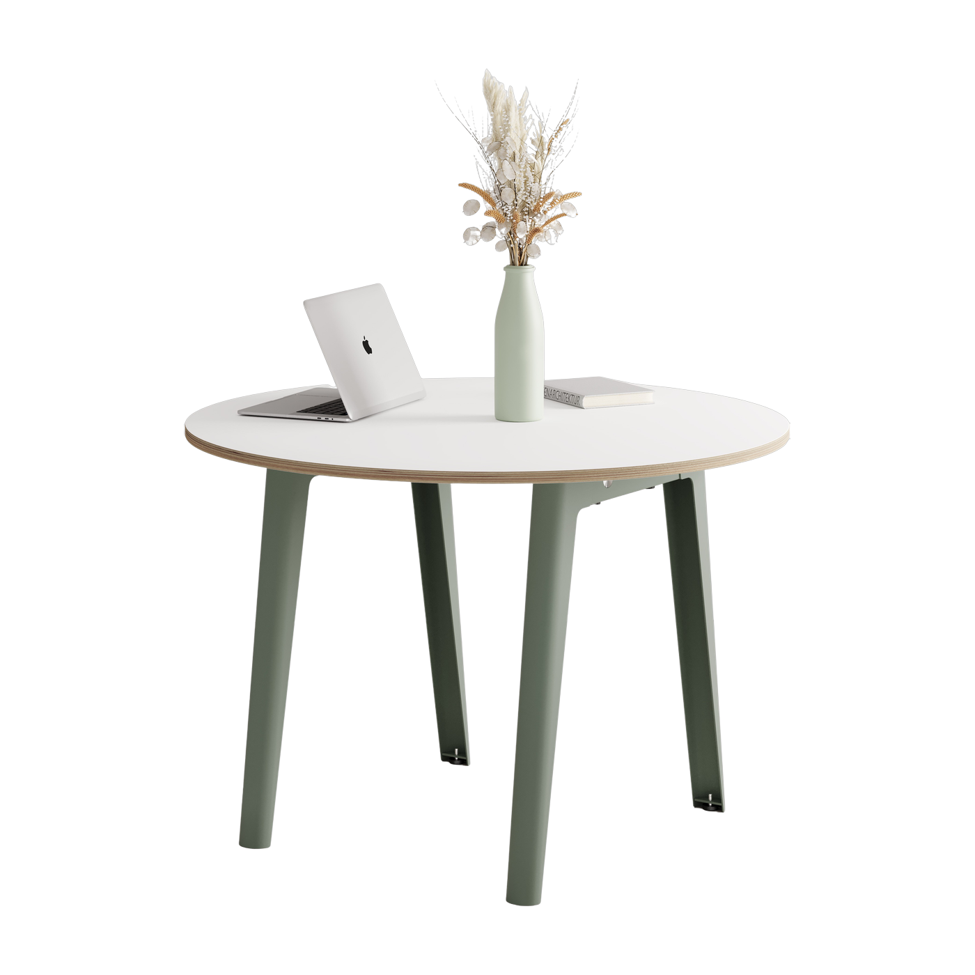 Table ronde in white laminate D110 x 75 cm eucalyptus grey legs New Modern - Tiptoe