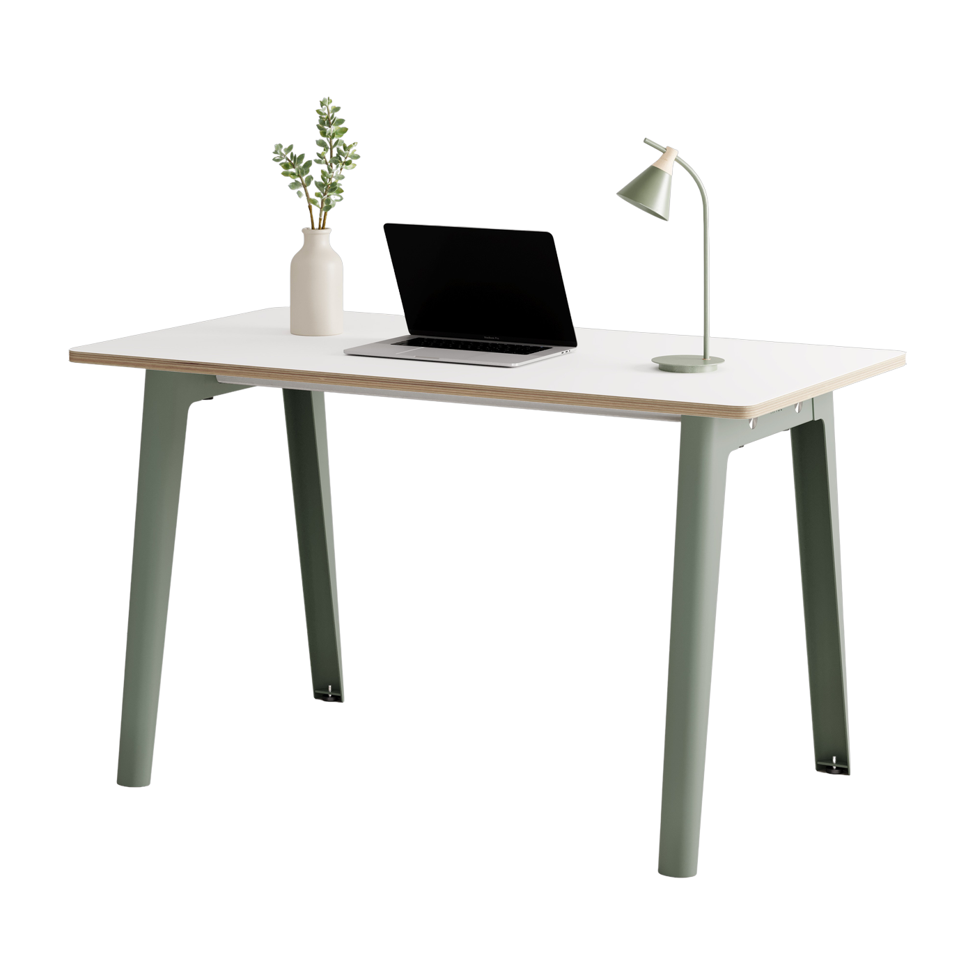 Bureau in white laminate 130 x 70 cm with eucalyptus grey legs New Modern - Tiptoe