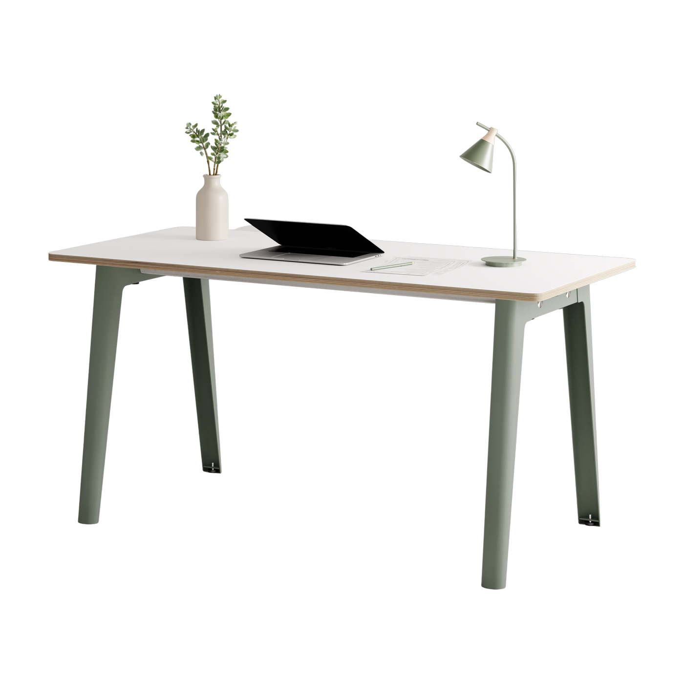 Bureau in white laminate 150 x 70 cm with eucalyptus grey legs New Modern - Tiptoe