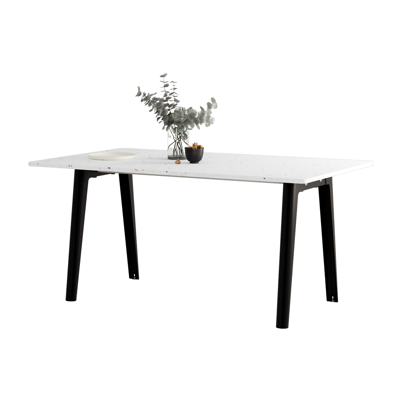 White recycled plastic dining table 160 x 95 cm black legs New Modern - Tiptoe