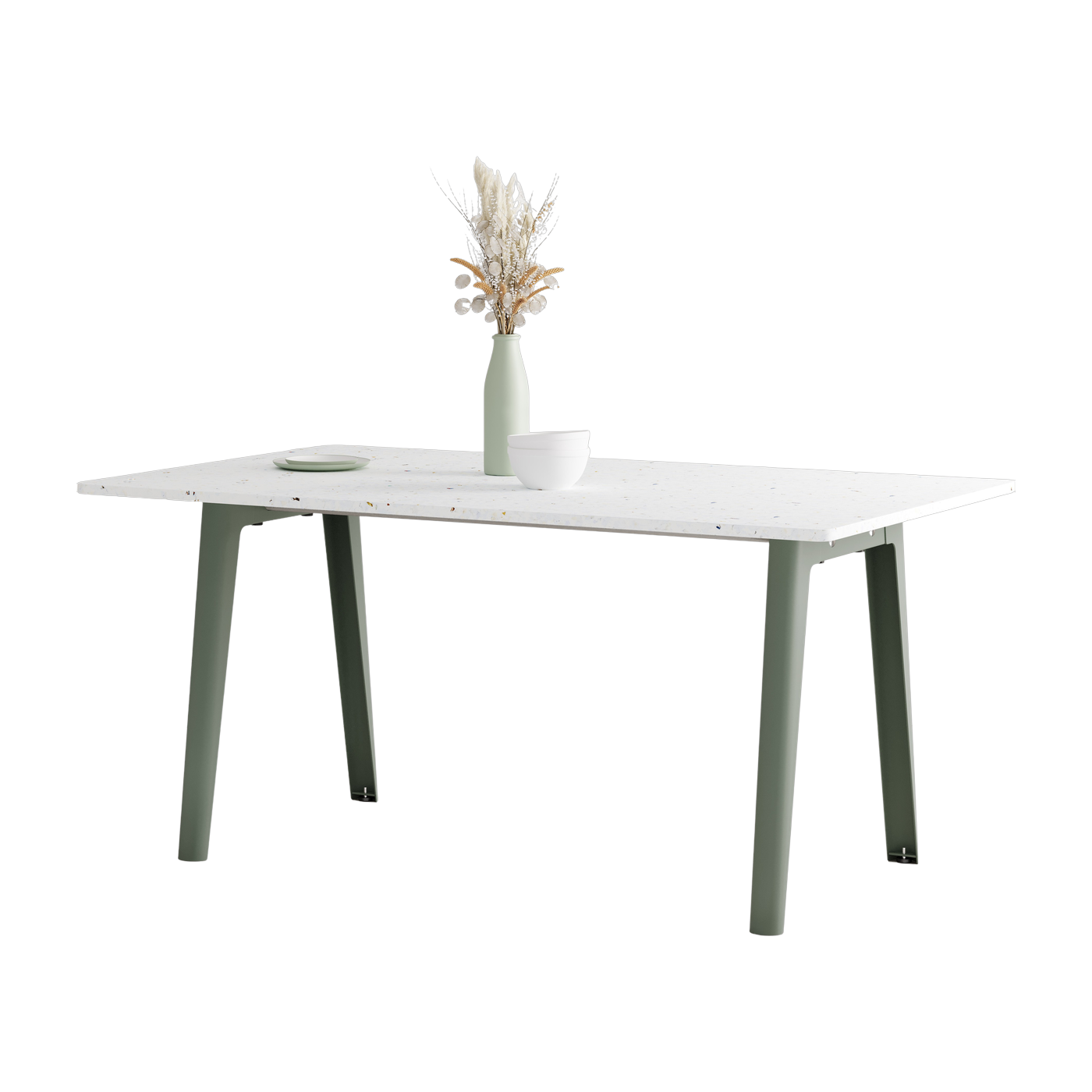 New Modern white recycled plastic dining table 160 x 95 cm with grey eucalyptus legs - Tiptoe
