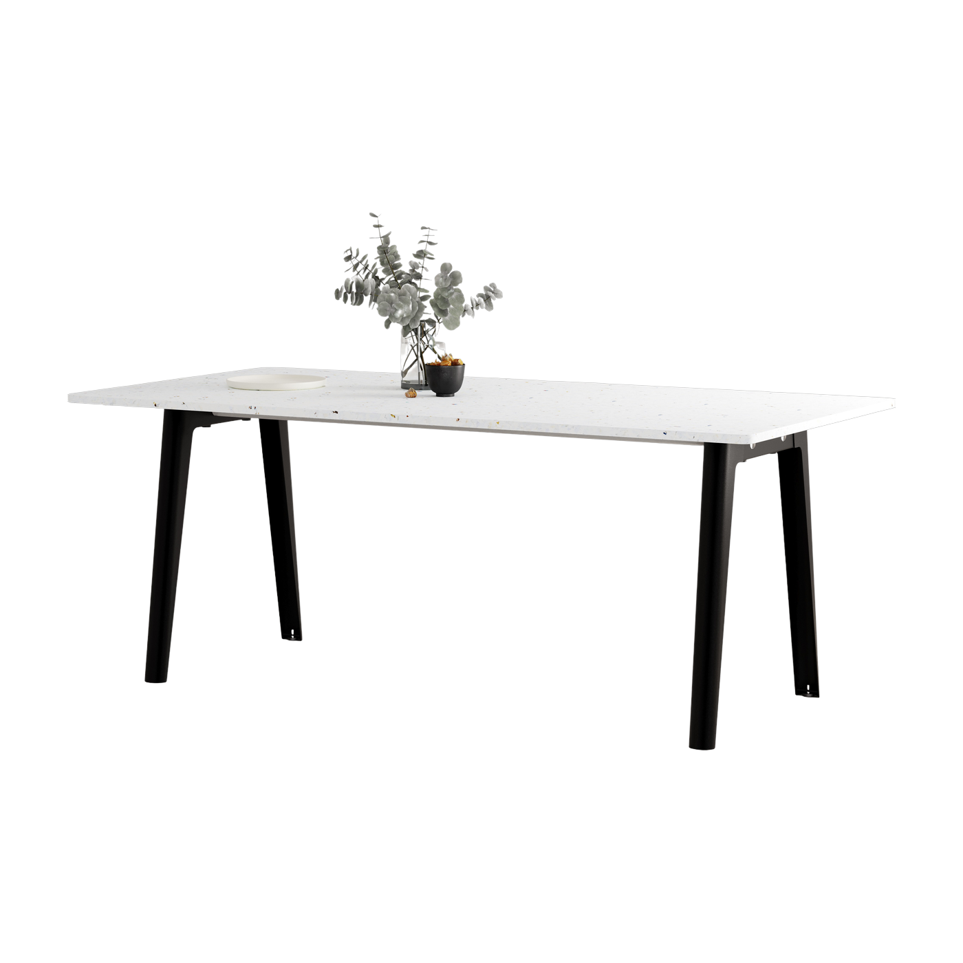 White recycled plastic dining table 190 x 95 cm black legs New Modern - Tiptoe