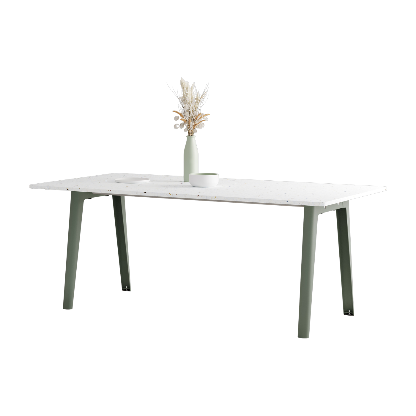 New Modern white recycled plastic dining table 190 x 95 cm with grey eucalyptus legs - Tiptoe