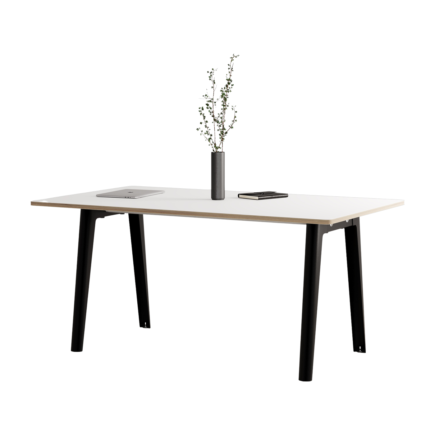 White laminate dining table 160 x 95 cm black legs New Modern - Tiptoe