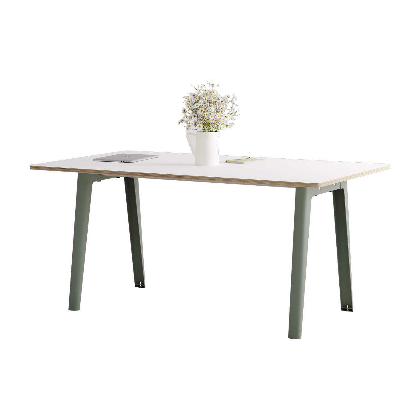 New Modern white laminate dining table 160 x 95 cm with grey eucalyptus legs - Tiptoe