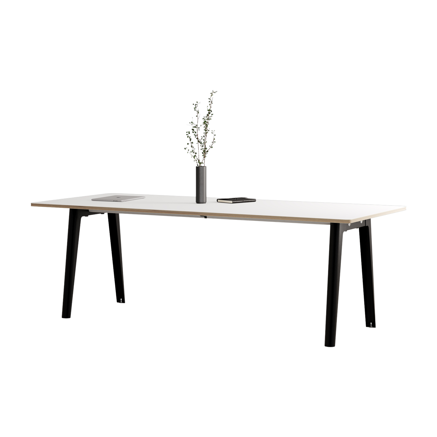 White laminate dining table 220 x 95 cm black legs New Modern - Tiptoe
