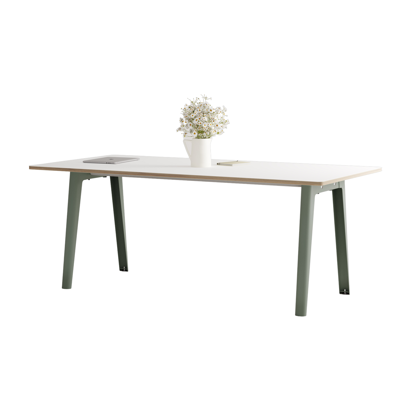 New Modern white laminate dining table 190 x 95 cm with grey eucalyptus legs - Tiptoe