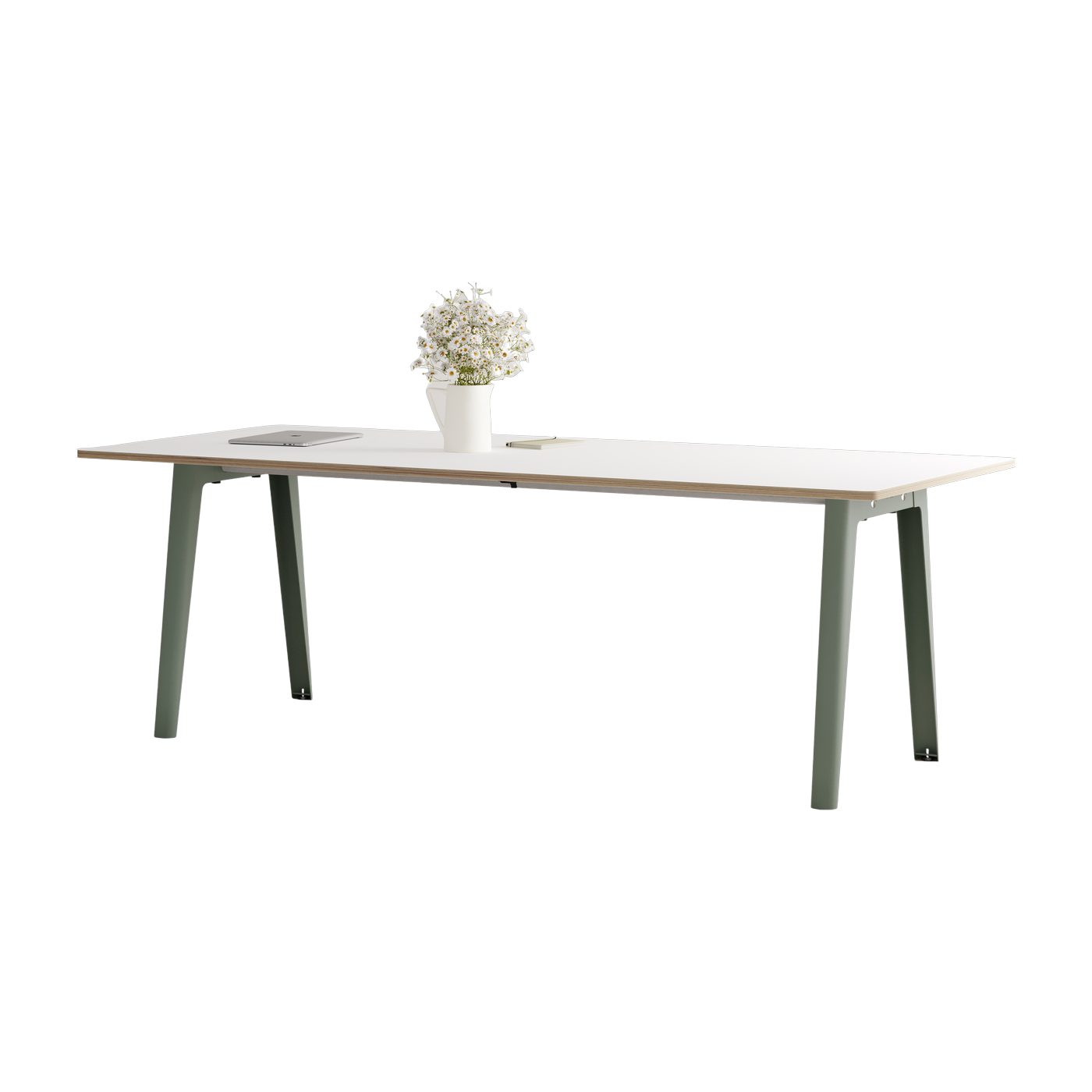New Modern white laminate dining table 220 x 95 cm with grey eucalyptus legs - Tiptoe