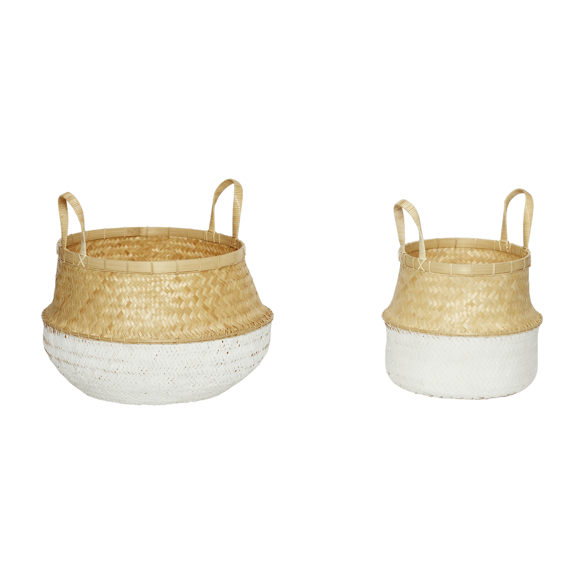 Basket W/White Bottom Bamboo White/Nature S/2 - Hübsch