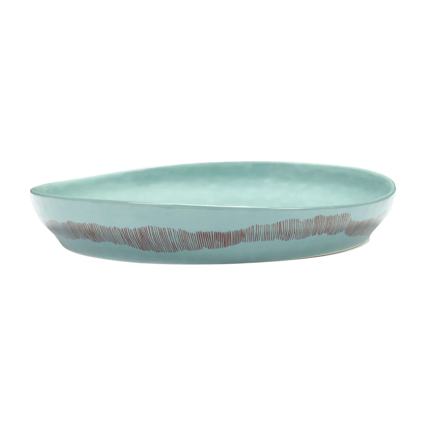 Plat de service bleu azure avec motif rouge - Serax