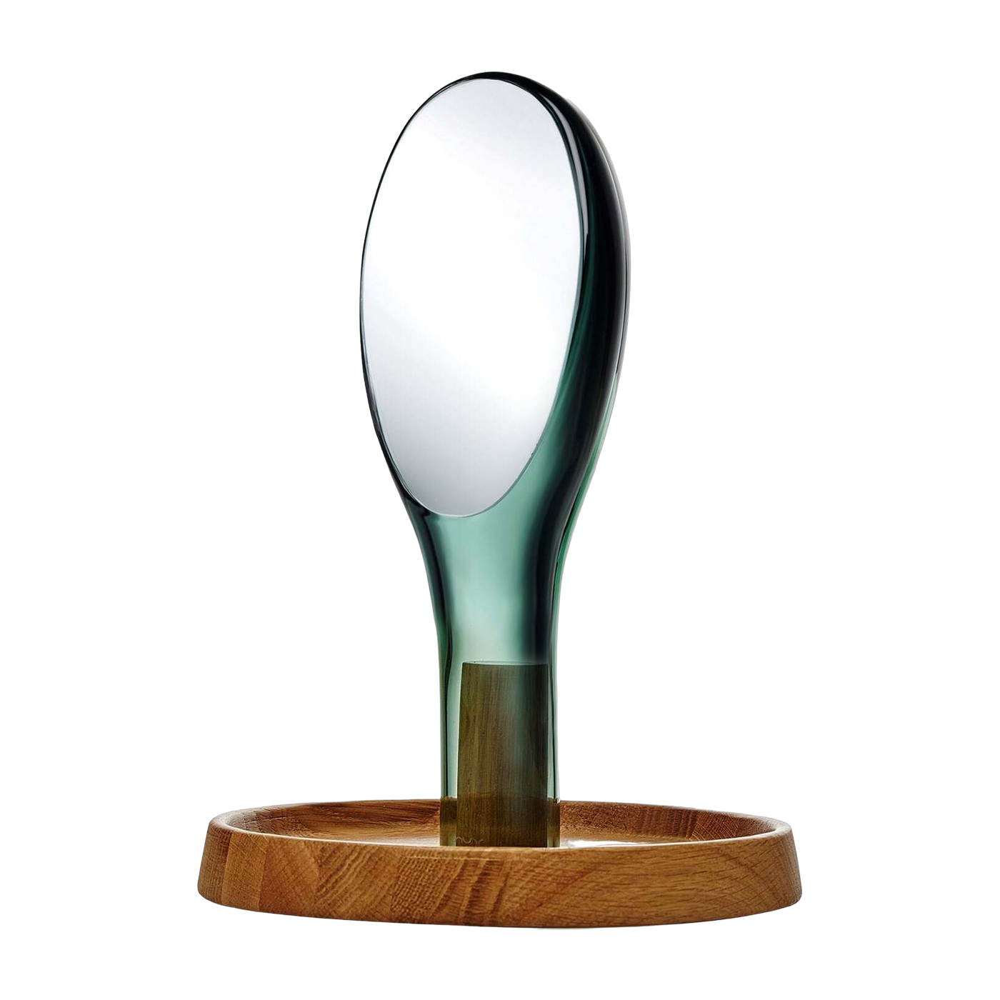 Moon Spiegel Grün mit Eichenholzständer - Nude Glass