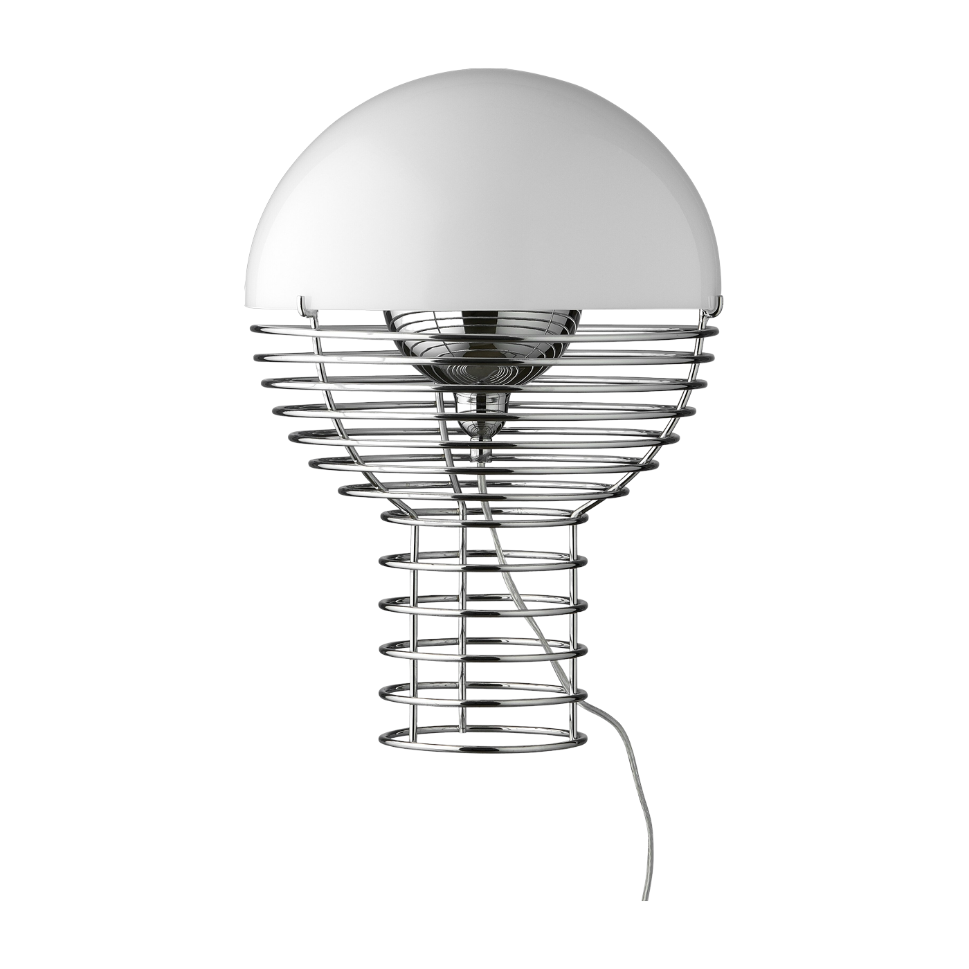 Lampada da tavolo in acciaio cromato e plastica bianca Wire - Verpan