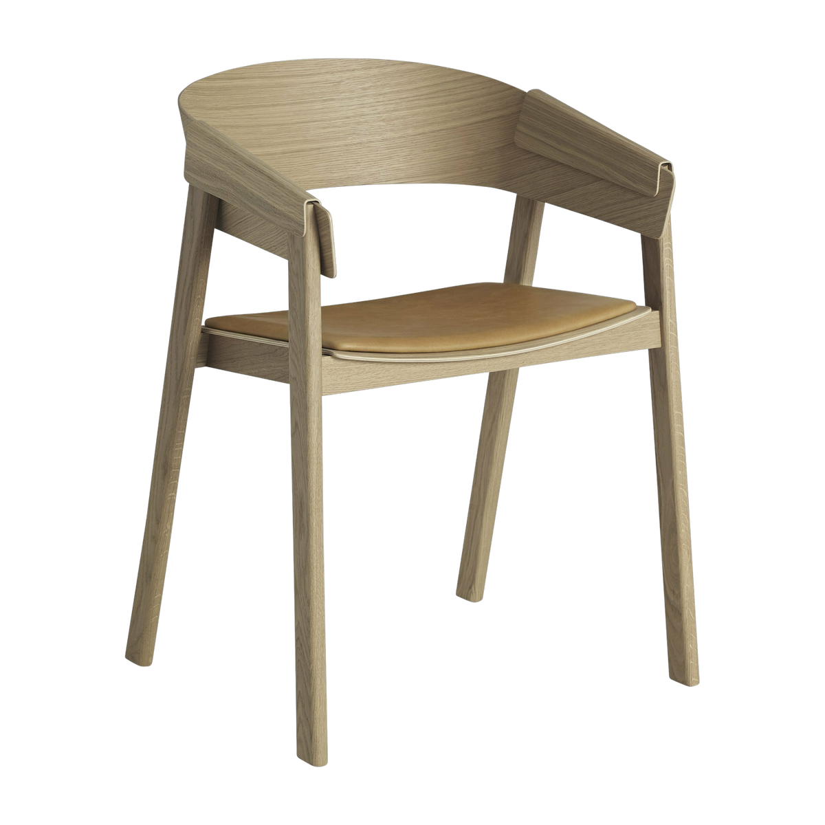 Cover bar chair in solid oak and dark beige leather 75 cm - Muuto
