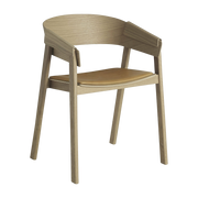 Cover bar chair in solid oak and dark beige leather 75 cm - Muuto