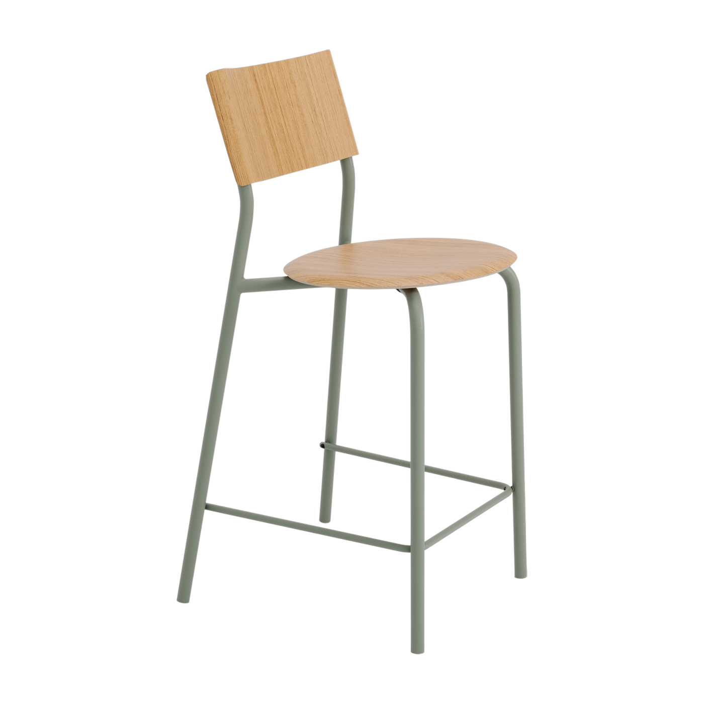 Oak and steel bar chair, eucalyptus grey 65 cm SSD - TIPTOE
