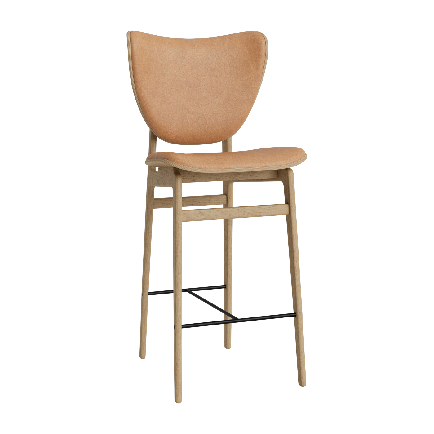 Chaise de bar en chêne naturel avec rembourrage en cuir camel 75 cm Elephant - NORR11