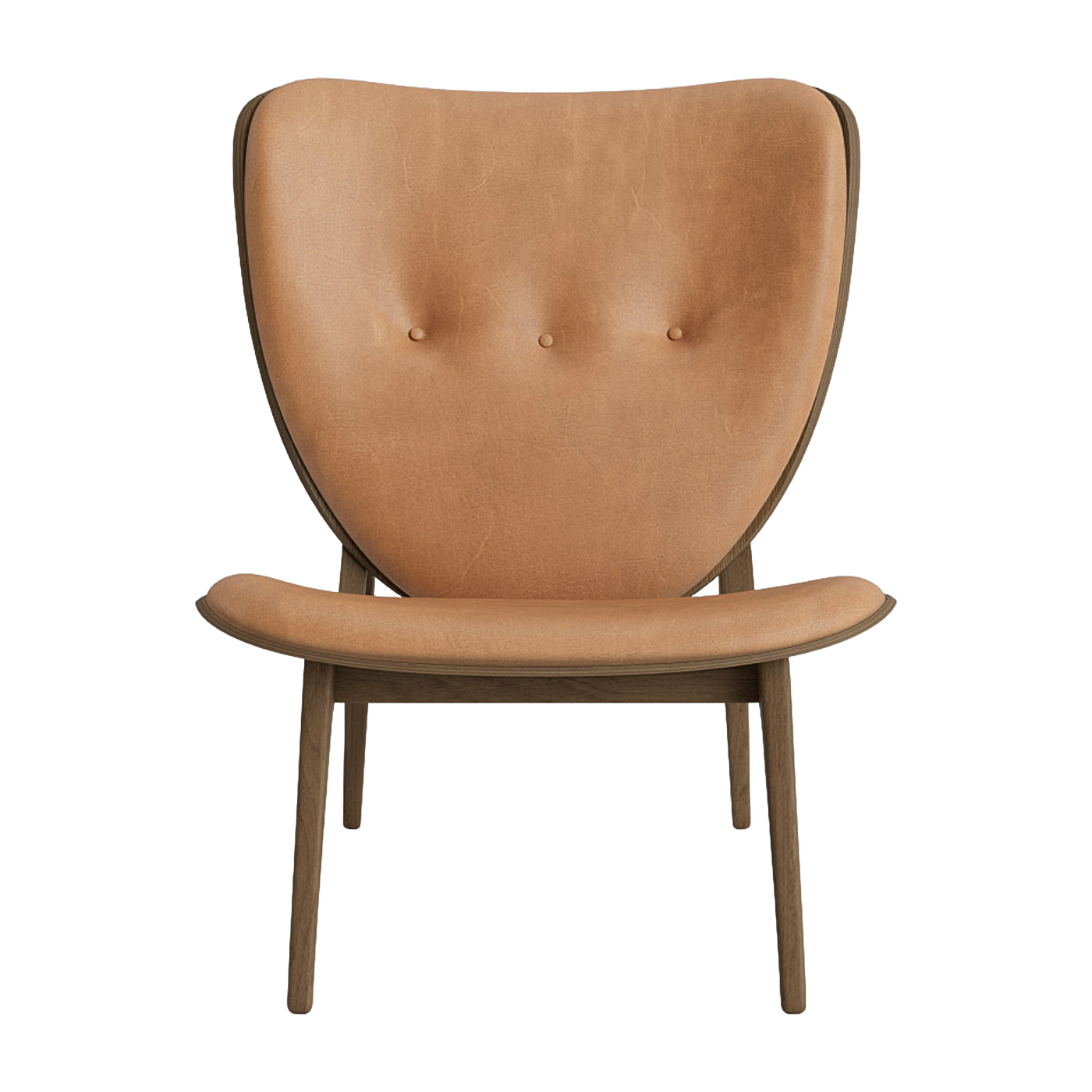 Fauteuil lounge en chêne fumé clair avec rembourrage en cuir camel Elephant - NORR11