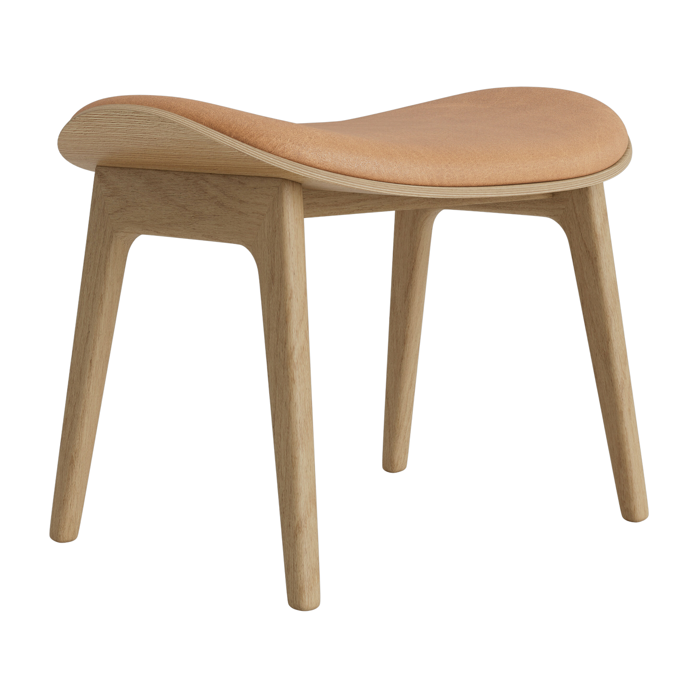 Tabouret lounge en chêne naturel et rembourrage en cuir camel Elephant - NORR11