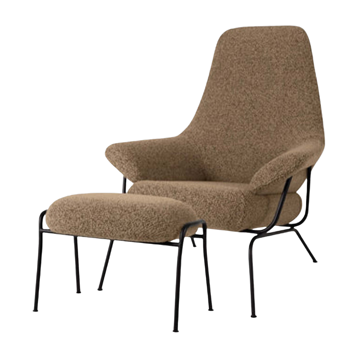 Brown wool armchair with footstool Hai - Hem