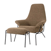 Brown wool armchair with footstool Hai - Hem