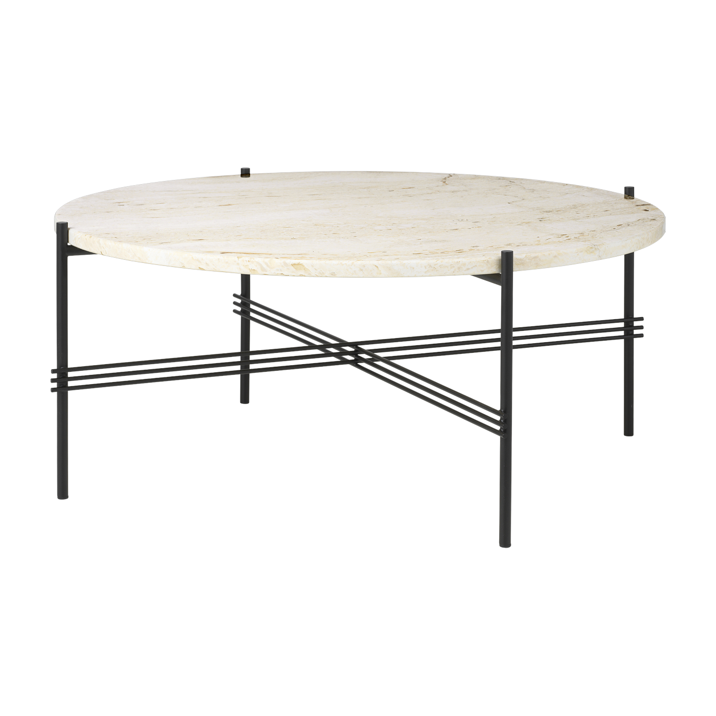 Table basse ronde en travertin blanc et acier inoxydable noir 80 cm TS - Gubi