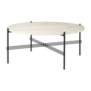 Table basse ronde en travertin blanc et acier inoxydable noir 80 cm TS - Gubi