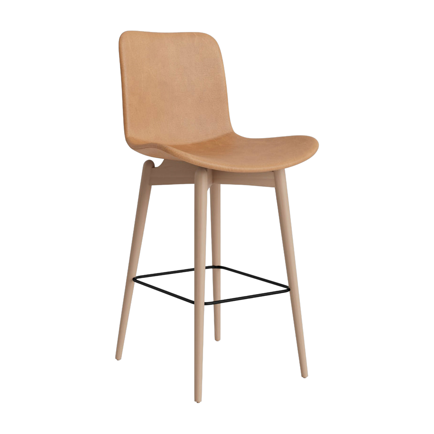 Silla de bar en haya natural y tapicería en cuero camel 65 cm Langue - NORR11