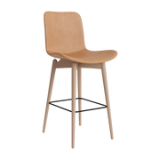Chaise de bar en hêtre naturel et rembourrage en cuir camel 65 cm Langue - NORR11