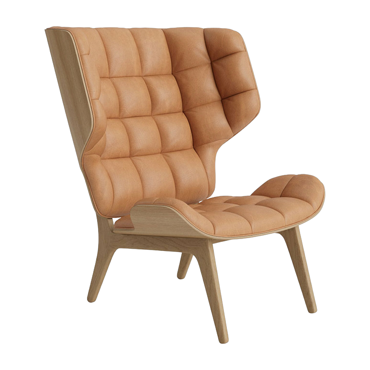 Armchair in natural oak and camel leather upholstery Mammoth - NORR11