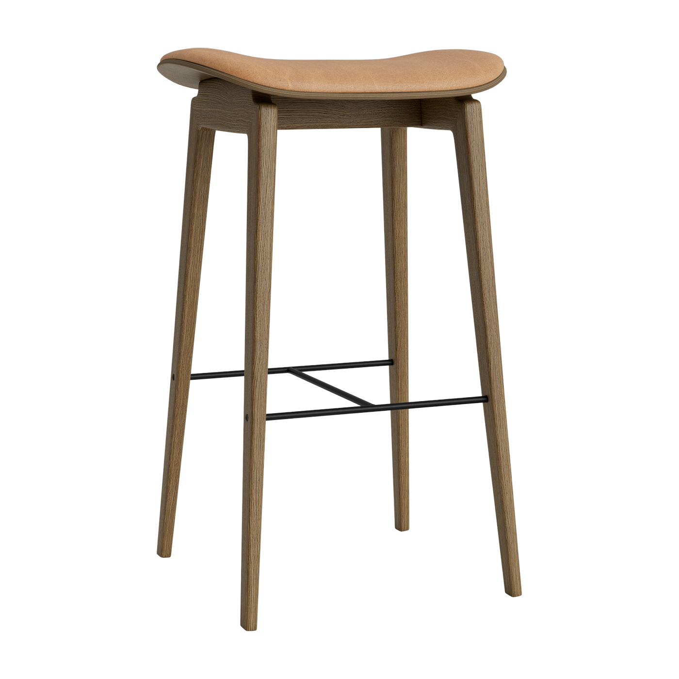 Sgabello da bar in rovere chiaro fumé e rivestimento in pelle color cammello 75 cm NY11 - NORR11
