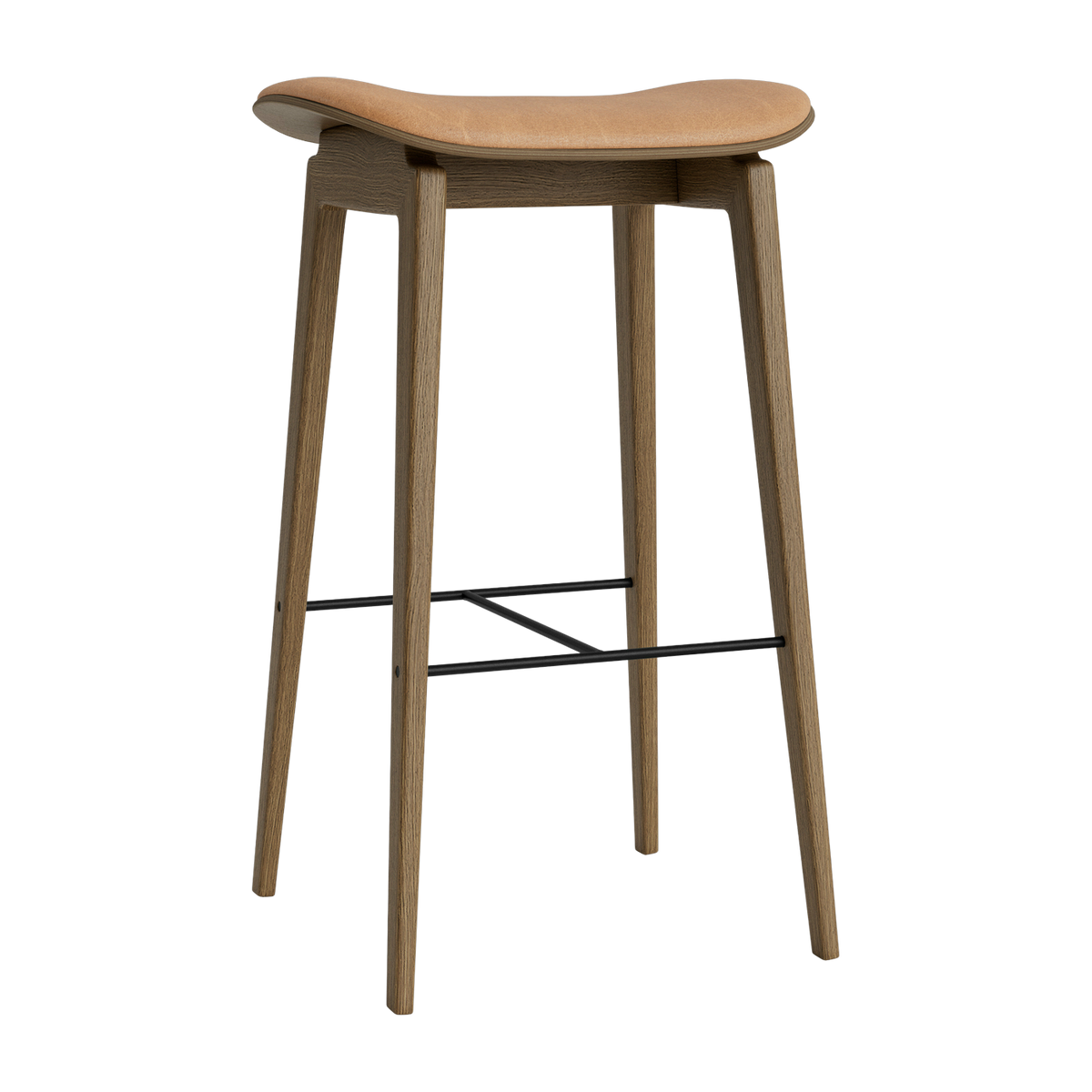 Sgabello da bar in rovere chiaro fumé e rivestimento in pelle cammello 65 cm NY11 - NORR11