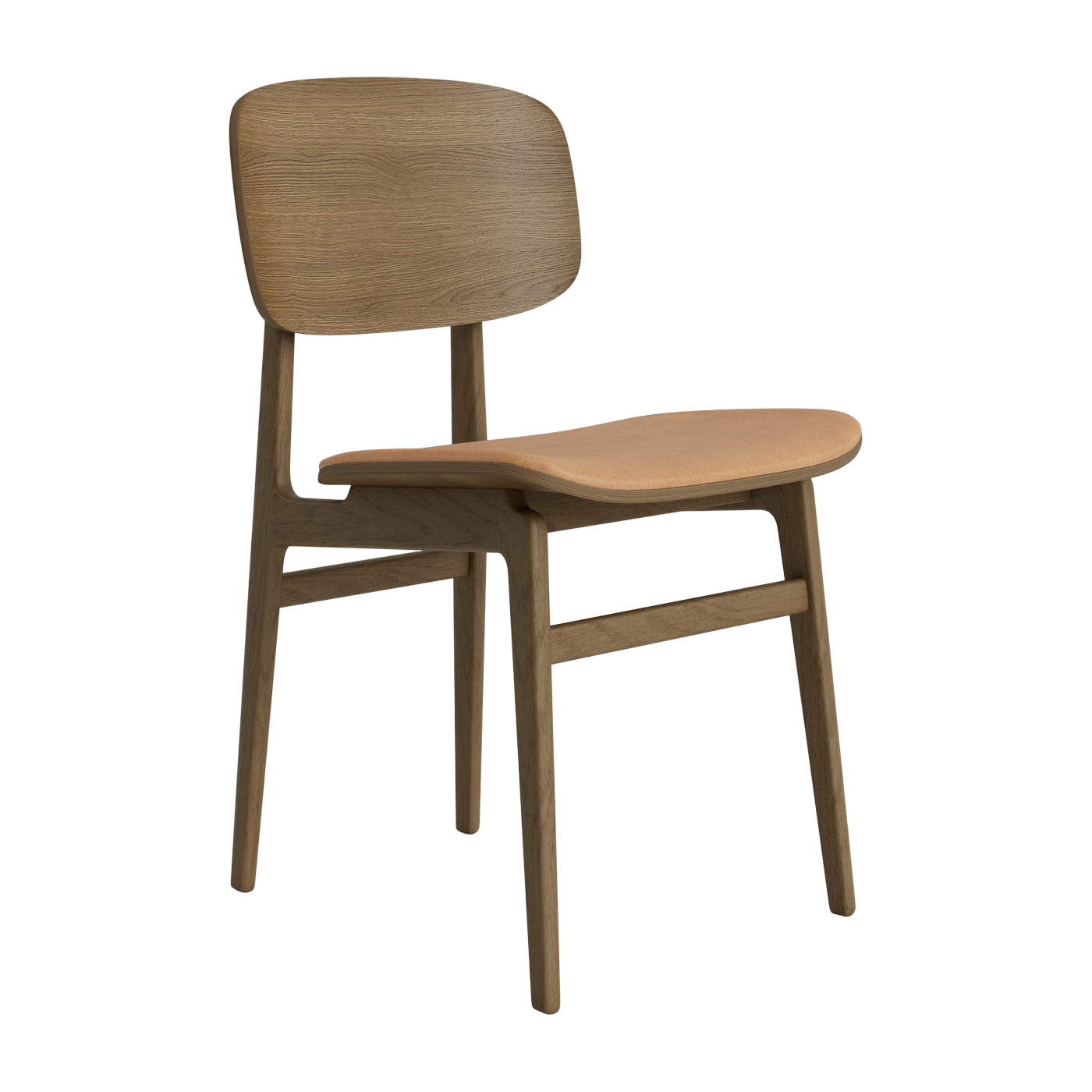 Sedia in rovere chiaro fumé e rivestimento in pelle color cammello NY11 - NORR11