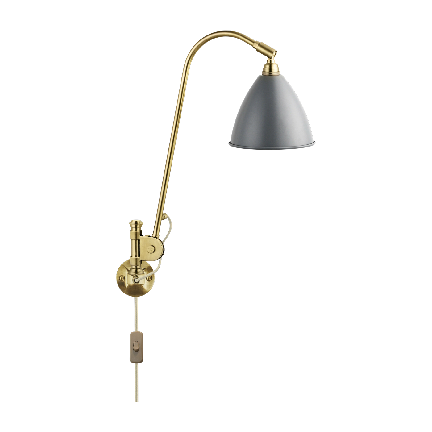 Lampada da parete grigia base in ottone dorato BL6 - Gubi
