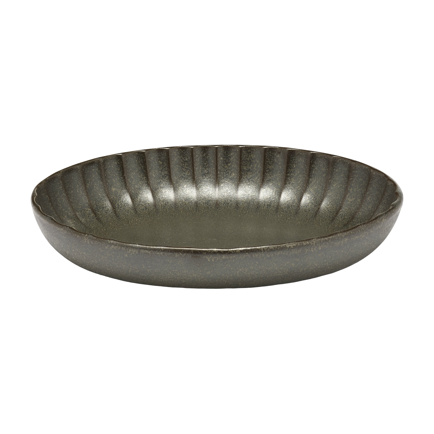 Tiefer ovaler Teller aus Steingut grün 19 cm Inku -. Serax