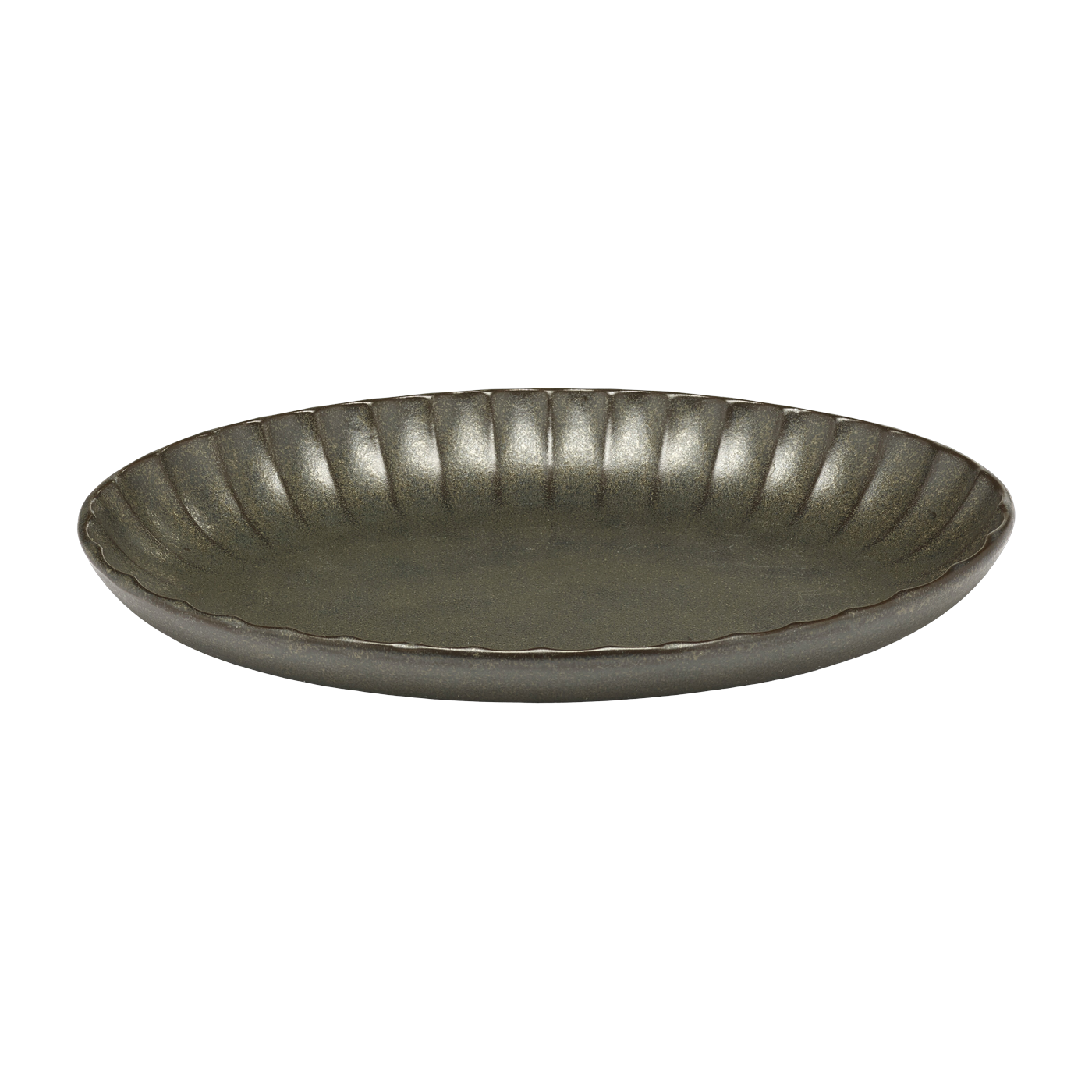 Tiefer ovaler Teller aus Steingut grün 22 cm Inku -. Serax